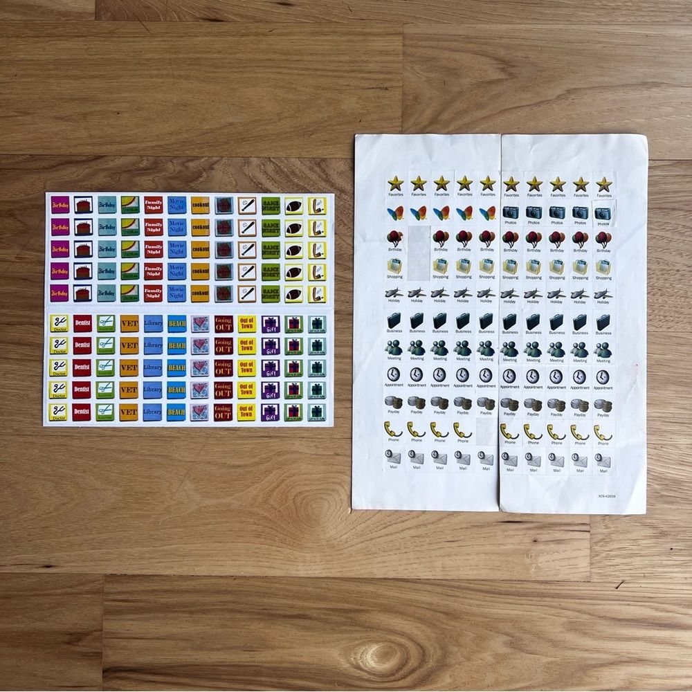 Calendar Stickers Two Sheets 11"x9.5" and 8.5" x 7"